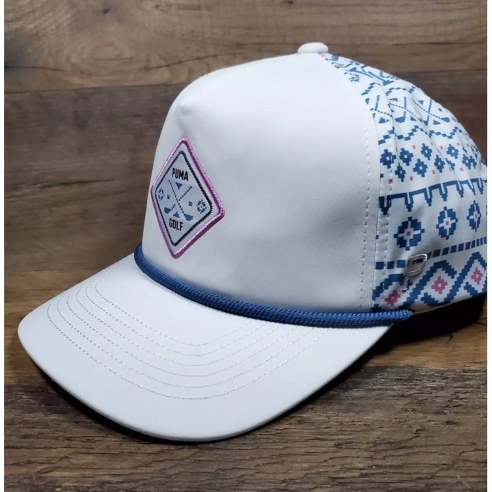 PUMA Men's 5-Panel Tech Snapback Golf Hat Cap White Glow - Blue NEW - Picture 2 of 10
